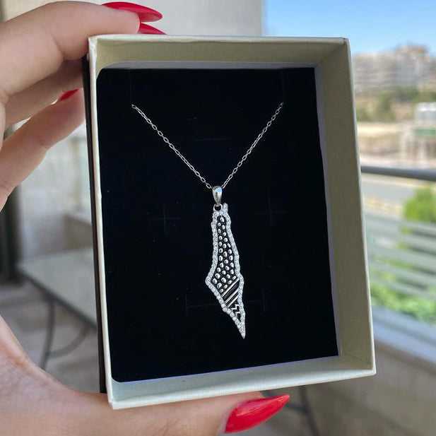 Medium-Sized Kofeyeh Palestine Map Necklace