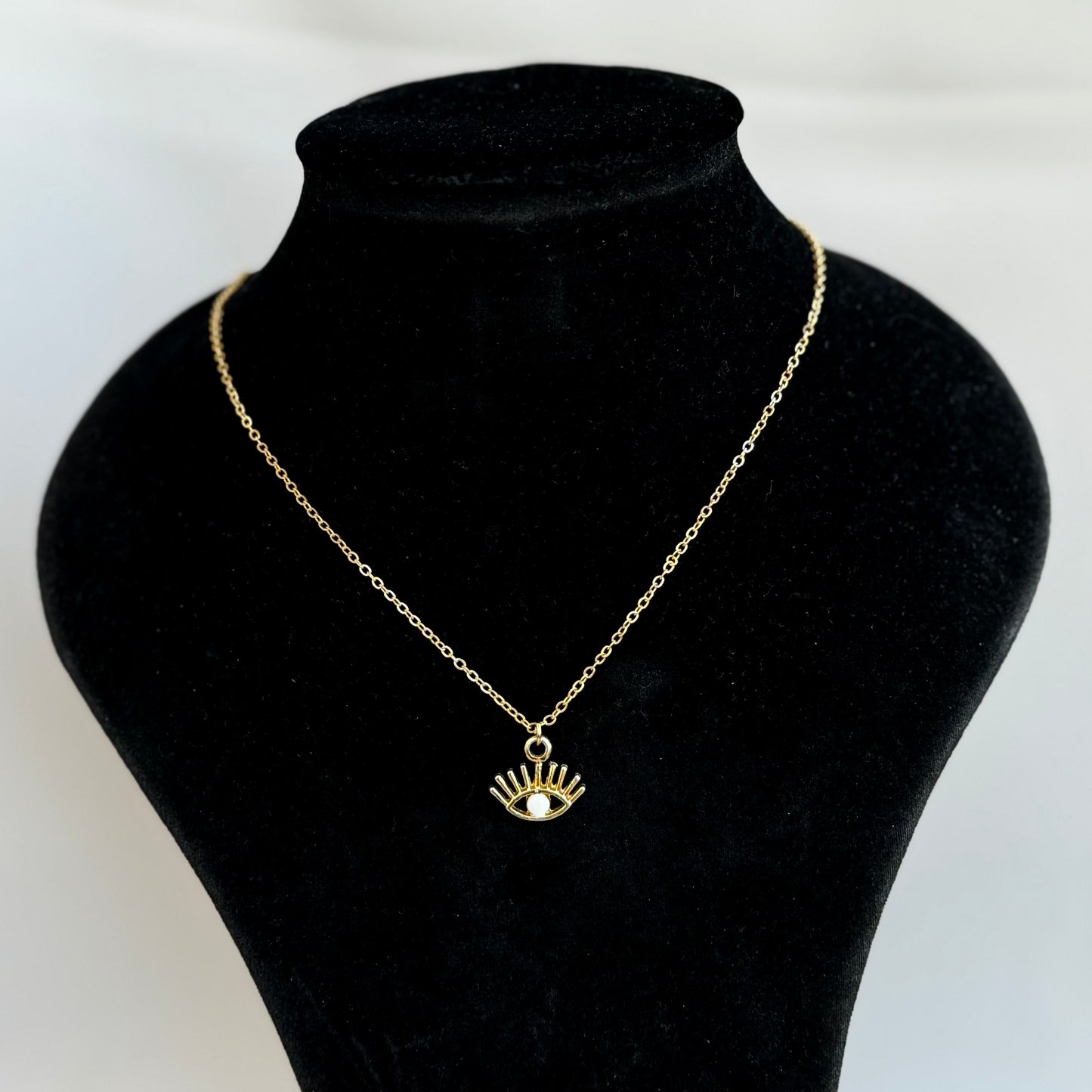 Lashed White Evil Eye Necklace