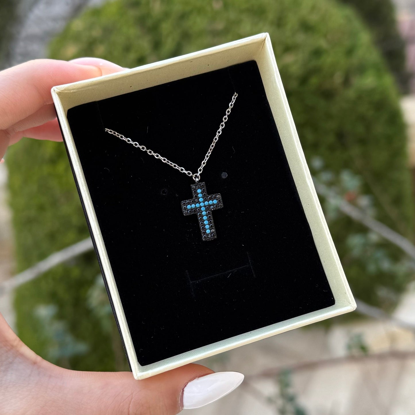 Black & Blue Cross Necklace