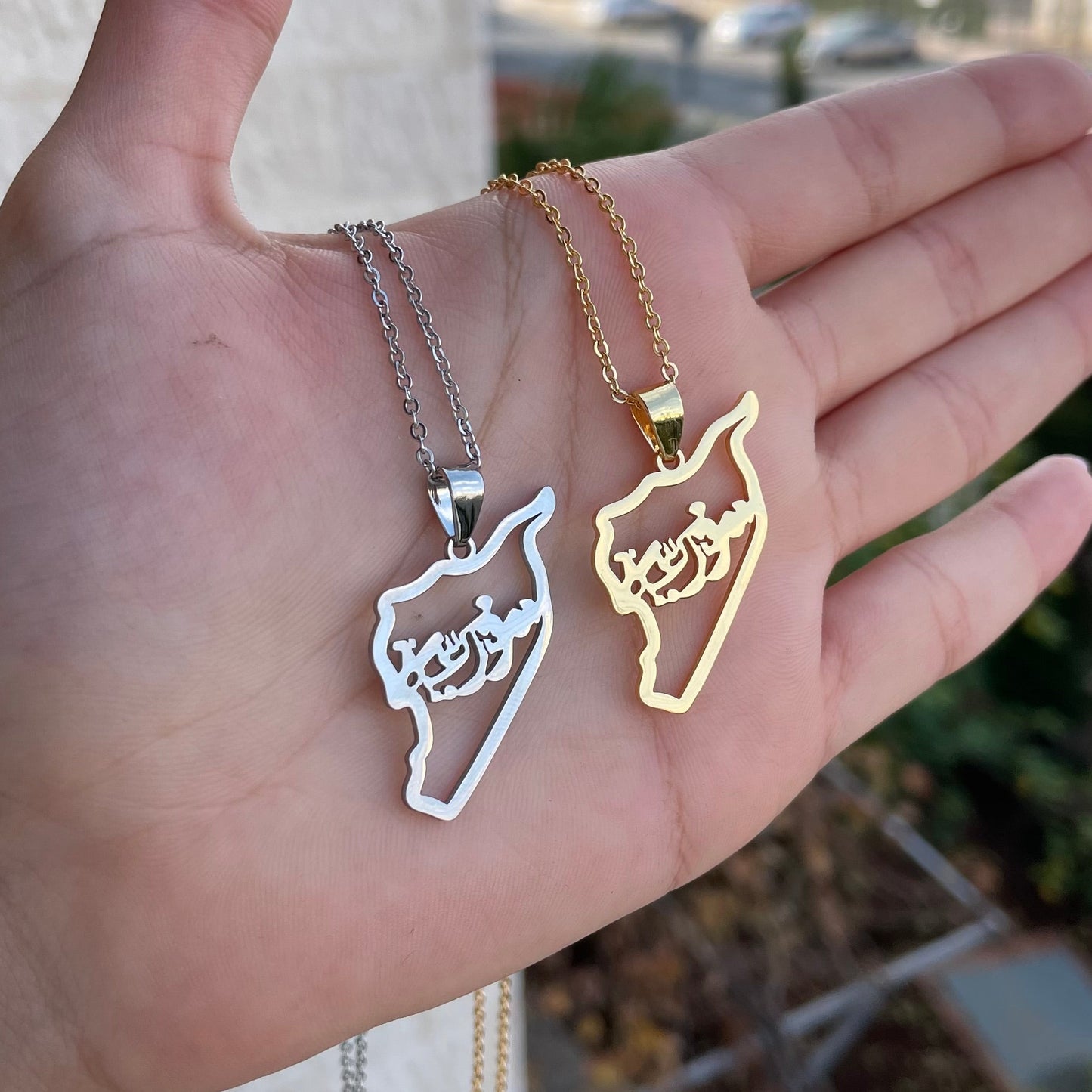 Silver Syria Map Necklace