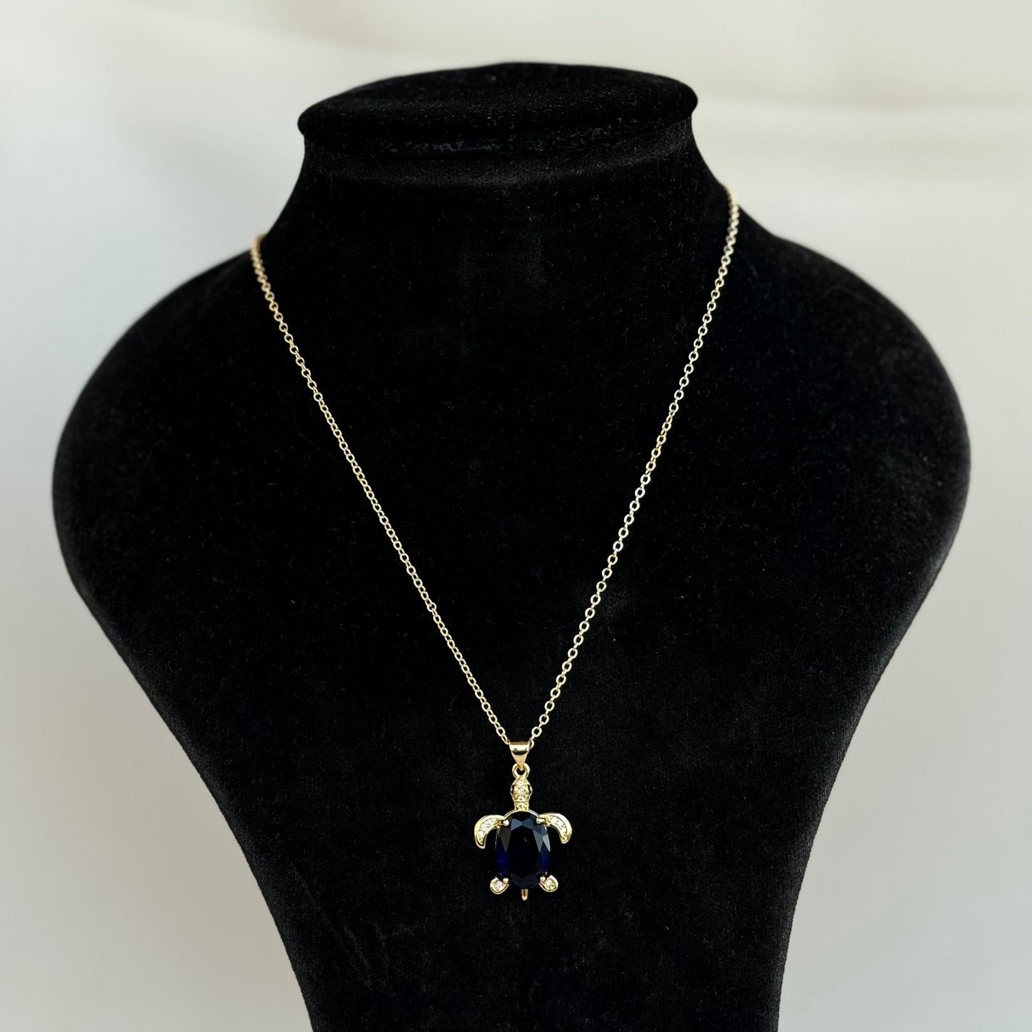 Navy Blue Crystal Turtle Necklace