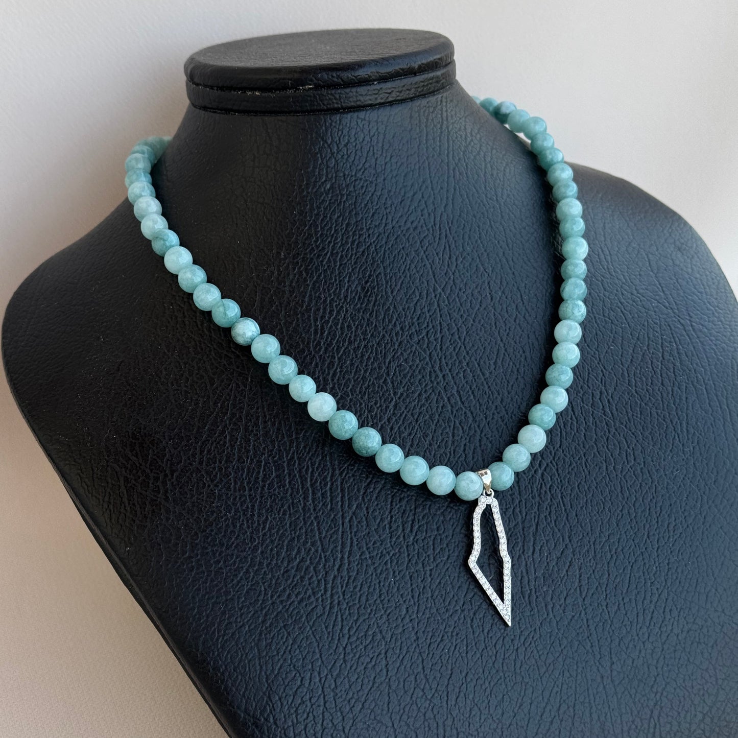 Studded Outlined Palestine Map Aquamarine Necklace
