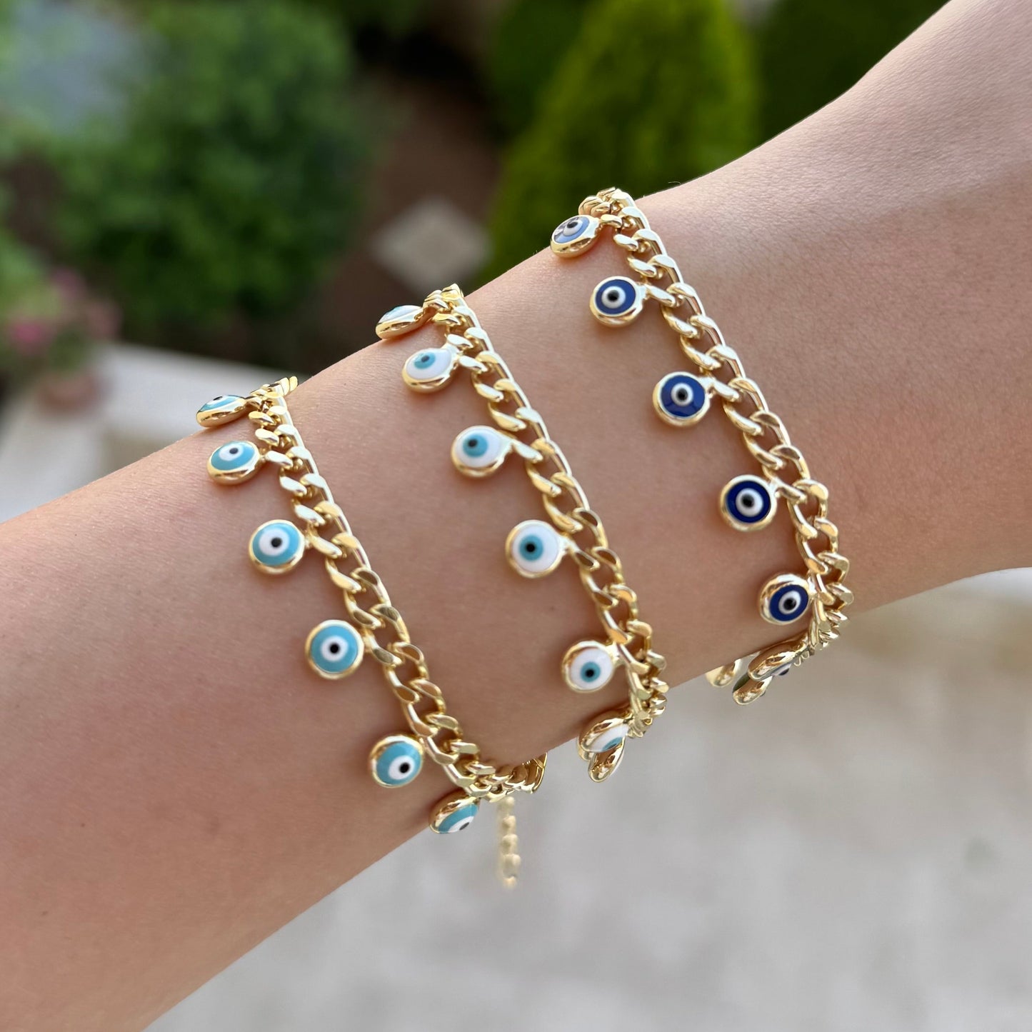 Dangling Evil Eye Chain Bracelet