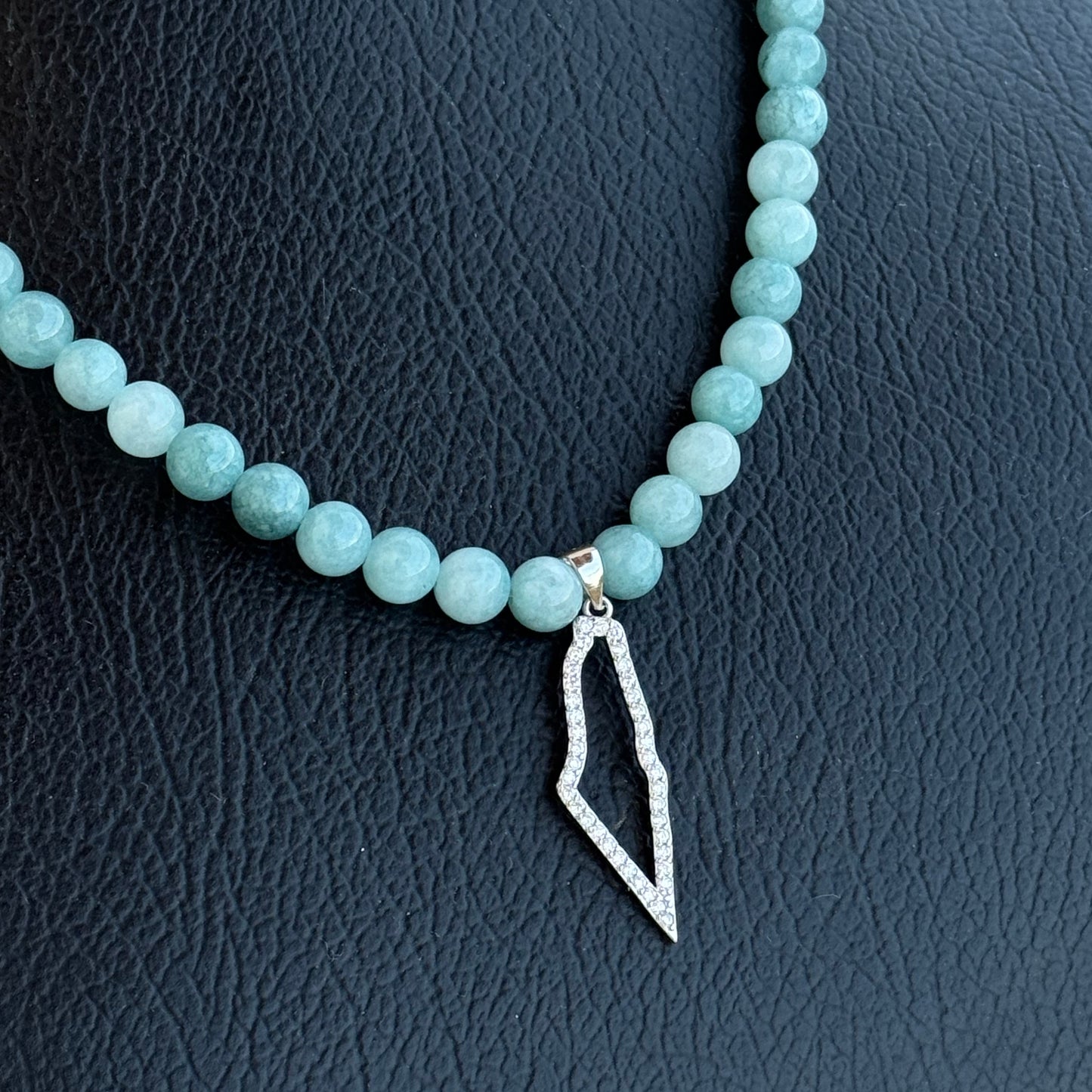Studded Outlined Palestine Map Aquamarine Necklace