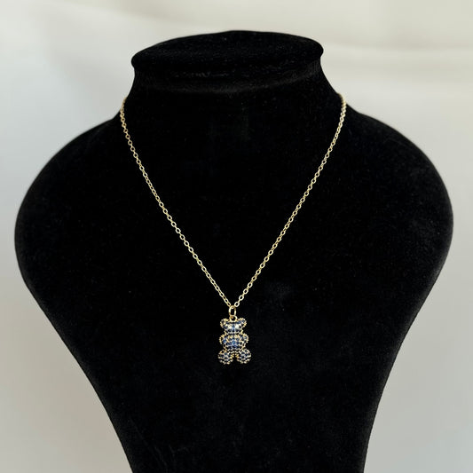 Navy Blue Teddy Bear Necklace
