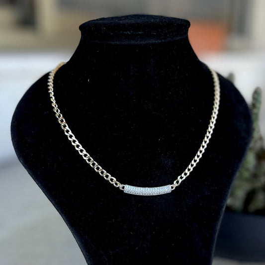 Studded Bar Curb Chain Necklace