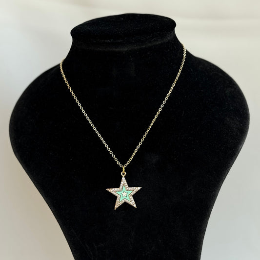 Studded Mint Green Star Necklace