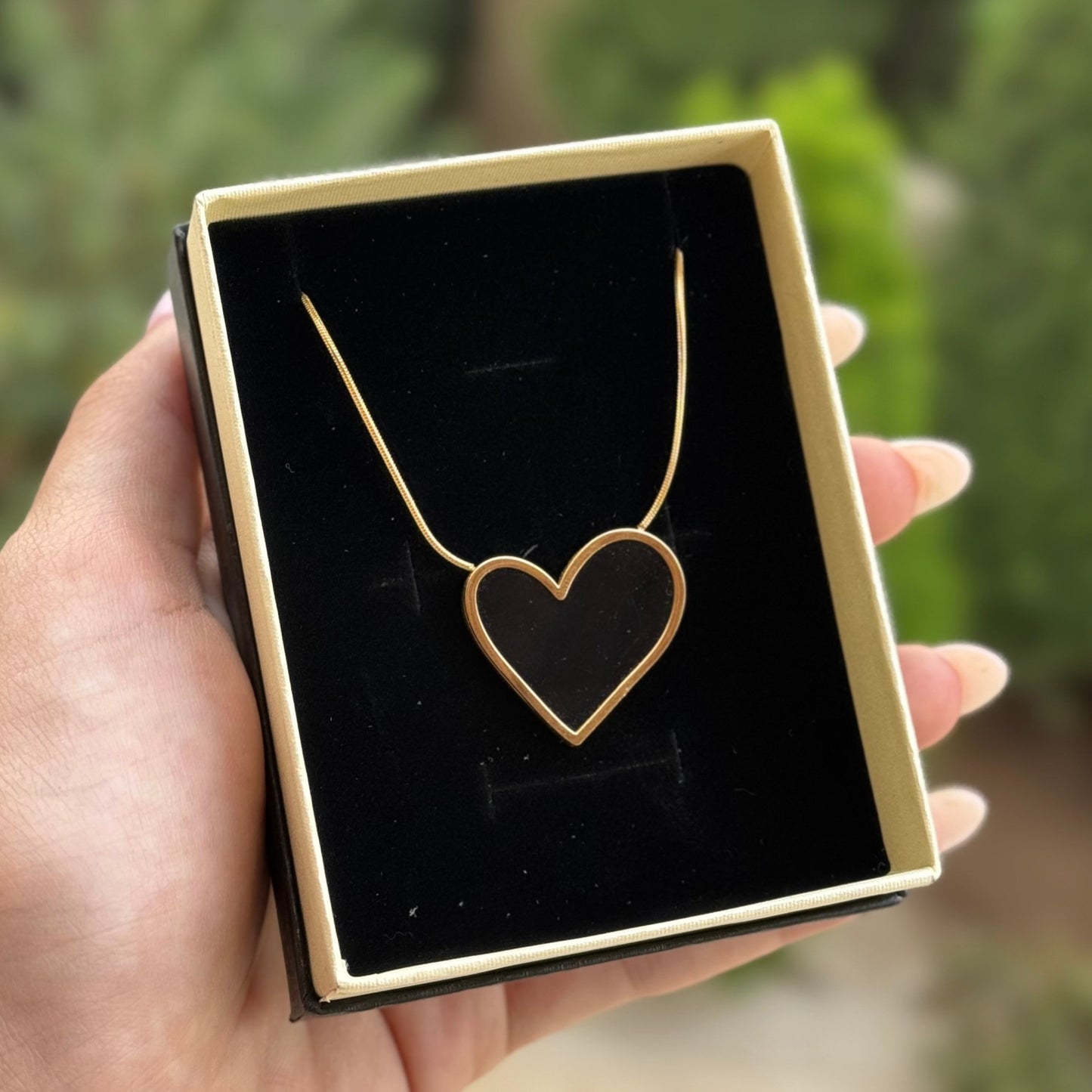 Black Heart Snake Necklace