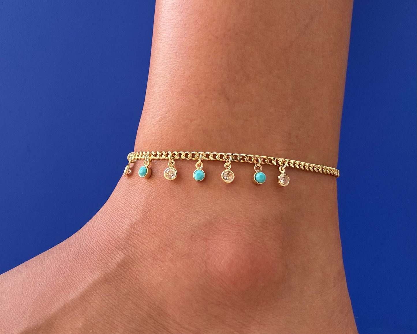 Turquoise x White Studs Drop Anklet