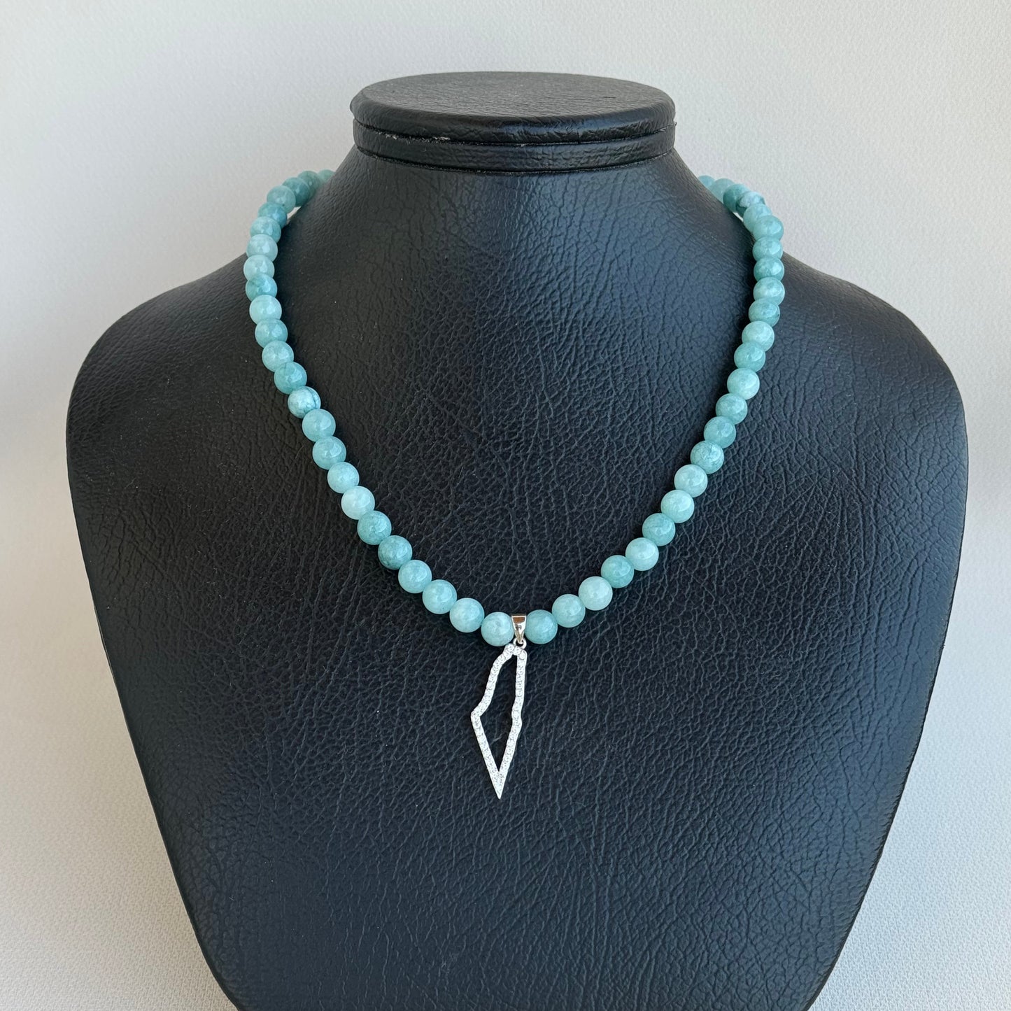 Studded Outlined Palestine Map Aquamarine Necklace
