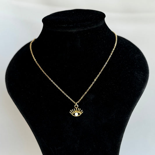 Lashed White Evil Eye Necklace
