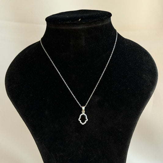 Studded Black Hamsa Necklace