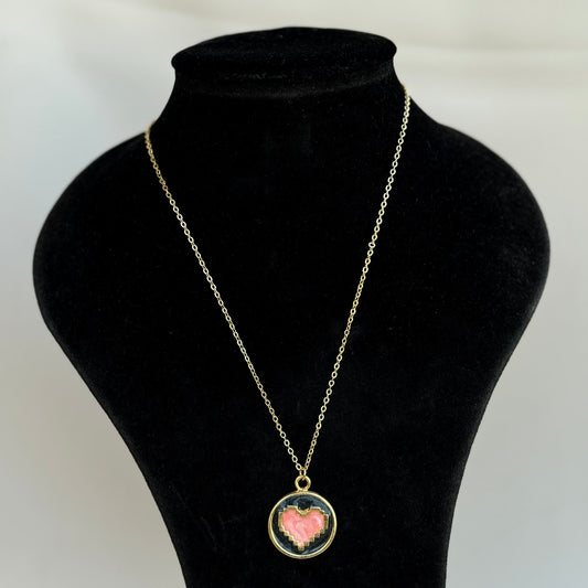 Round-Framed Pink Heart Necklace