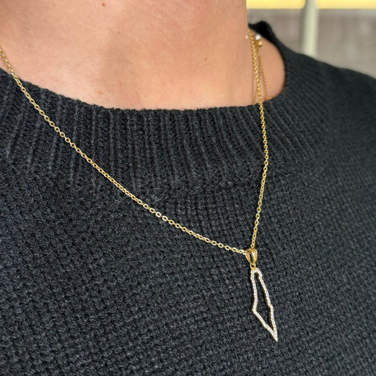 Medium-Sized Studded Palestine Map Outline Necklace