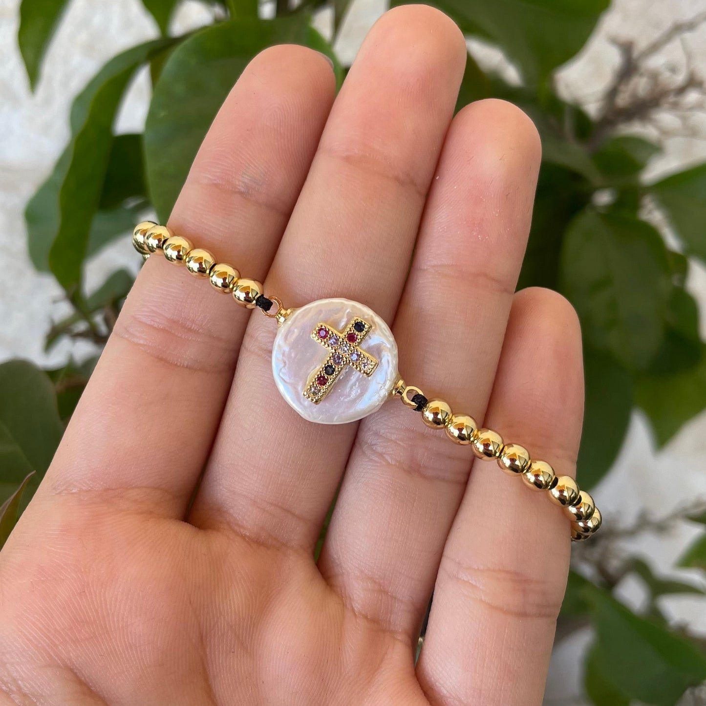 Colored Cross Shell Gold Bracelet
