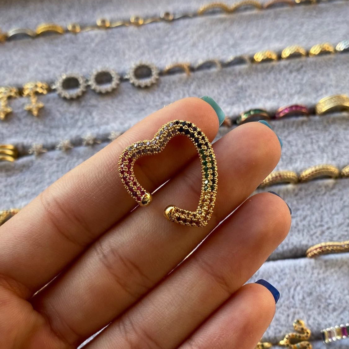 Rainbow Heart Earcuff